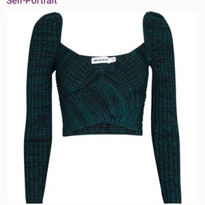 Self Portrait Crop Top - Green and Black Crossover